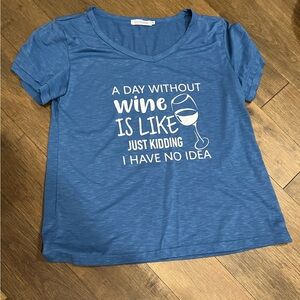 Lilicloth Blue Graphic Tee with Wine Quote
